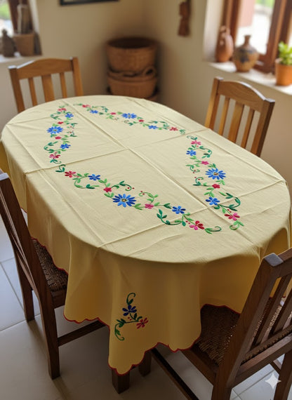 Hand Embroidered Floral Table Cover