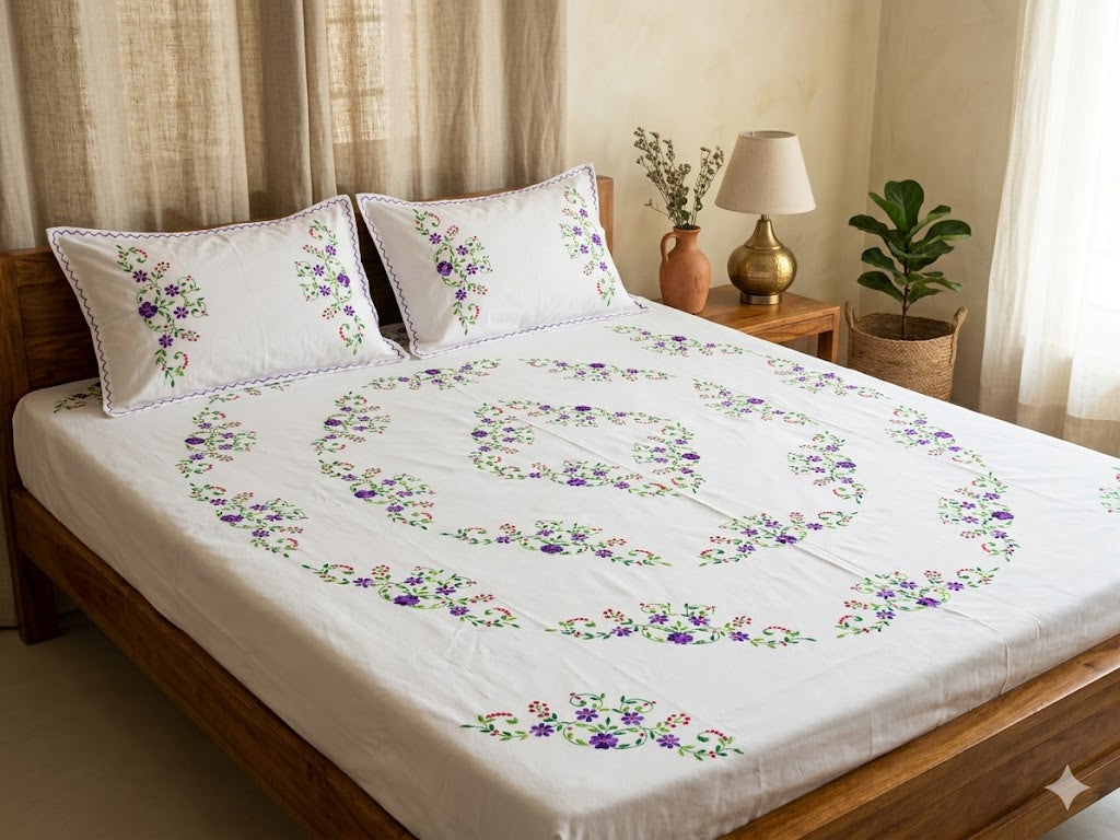 Chikonwala's Hand Embroidered Floral Design Bedsheet