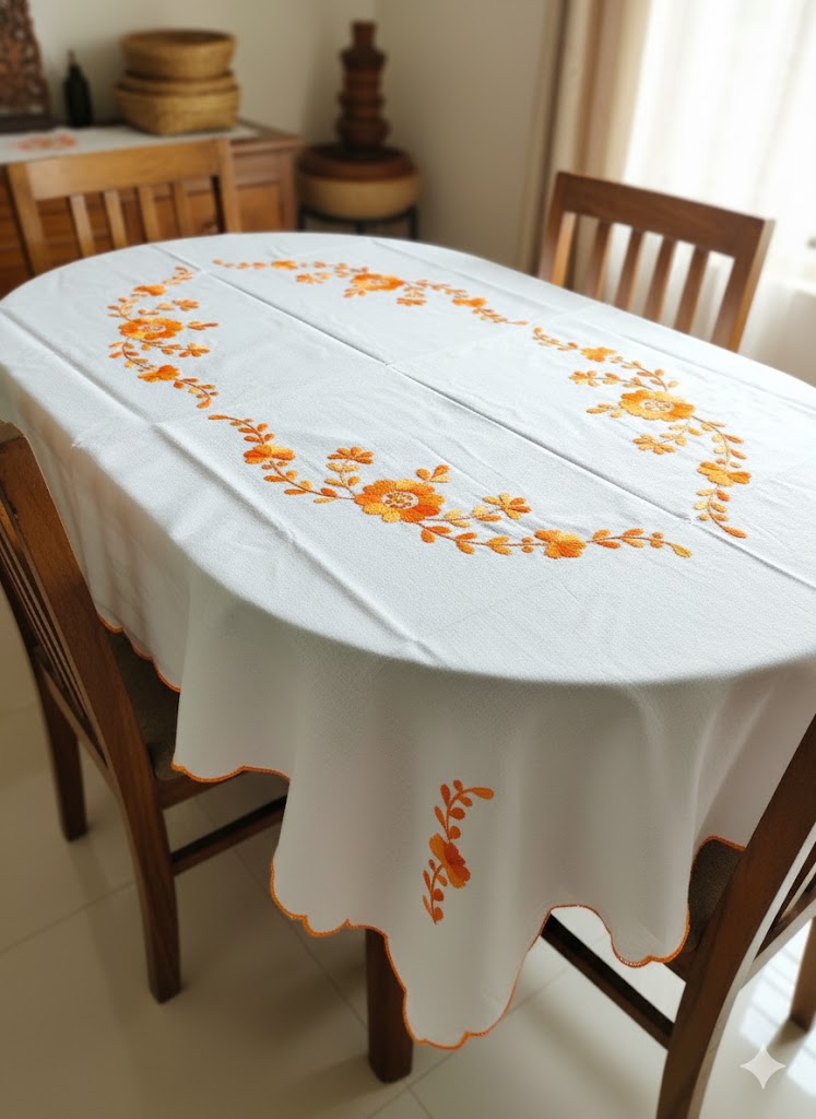 Hand Embroidered Floral Table Cover