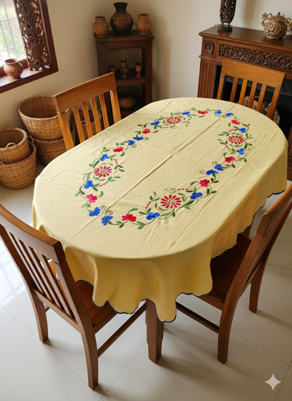 Hand Embroidered Floral Table Cover