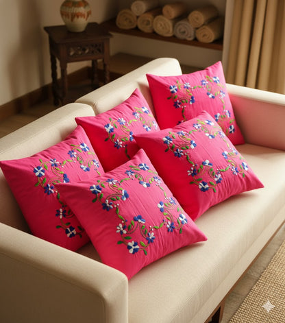 Hand Embroidered Cotton Cushion Covers (Set of 5)