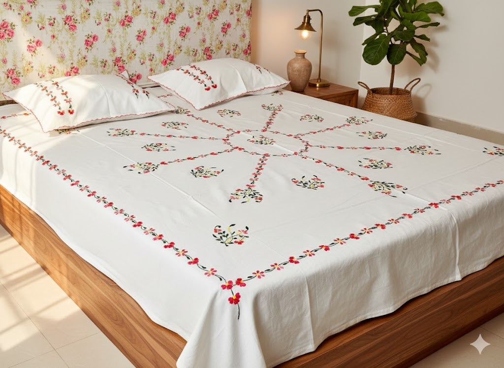 Chikonwala's Hand Embroidered Pure Cotton Bedsheet