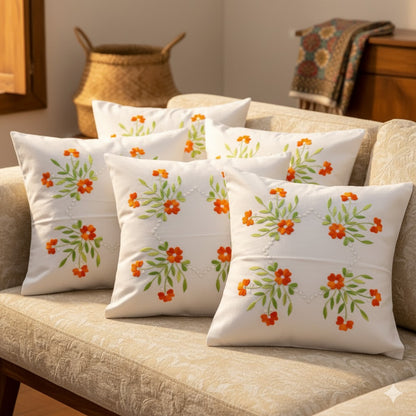 Hand Embroidered Cotton Cushion Covers (Set of 5)