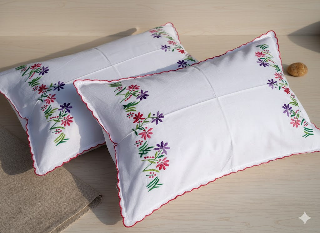 Chikonwala Hand-Embroidered Floral Pillow Cover Set– Set of 2