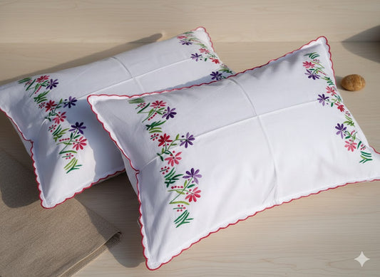 Chikonwala Hand-Embroidered Floral Pillow Cover Set– Set of 2