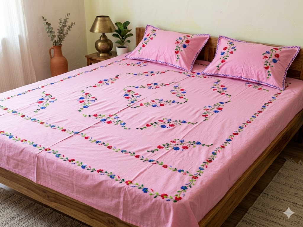 Chikonwala's Hand Embroidered Floral Design Bedsheet