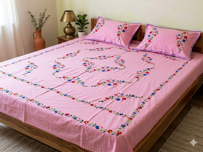Chikonwala's Hand Embroidered Floral Design Bedsheet