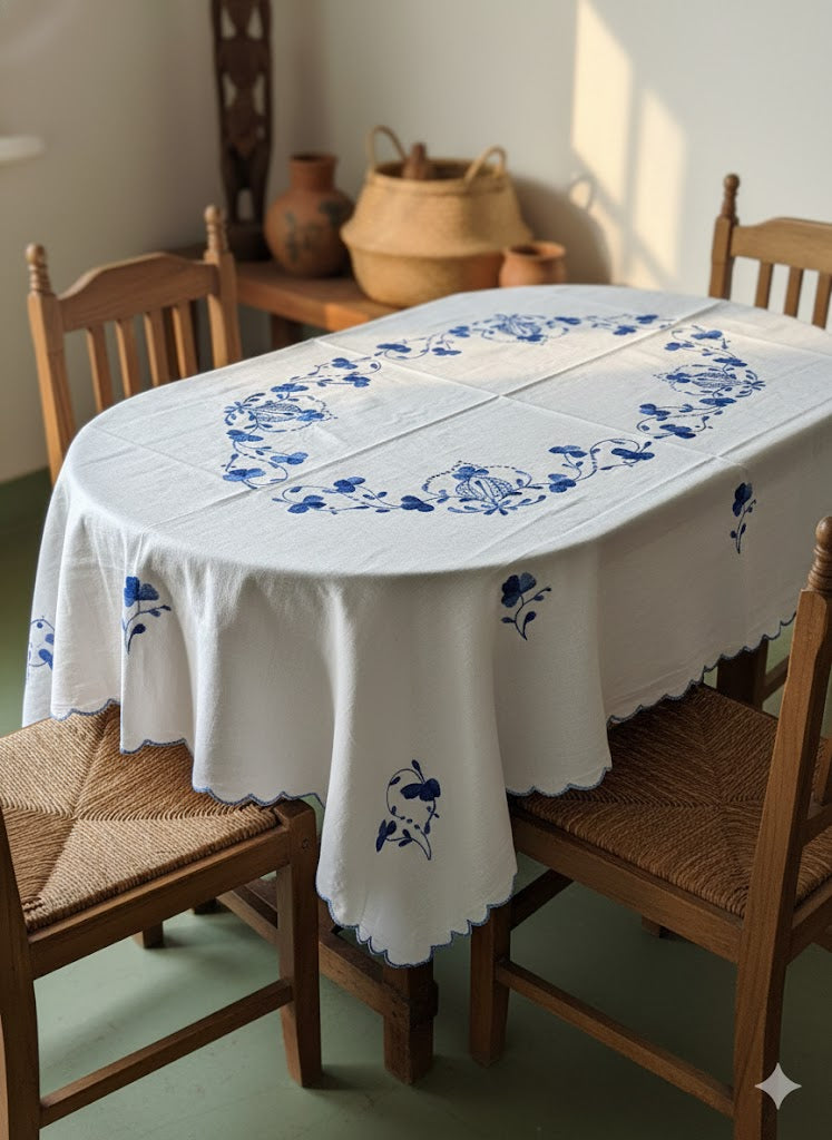 Hand Embroidered Floral Four Seater Table Cover