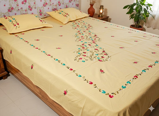 Chikonwala's Hand Embroidered Floral Design Bedsheet