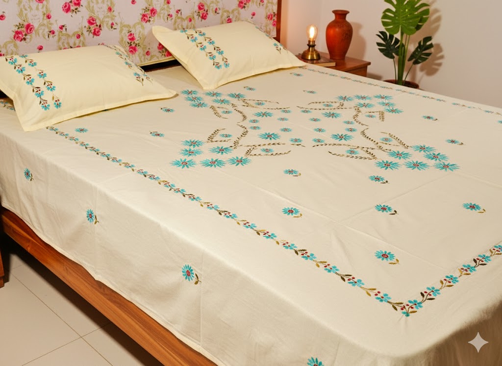 Chikonwala's Hand Embroidered Floral Design Bedsheet