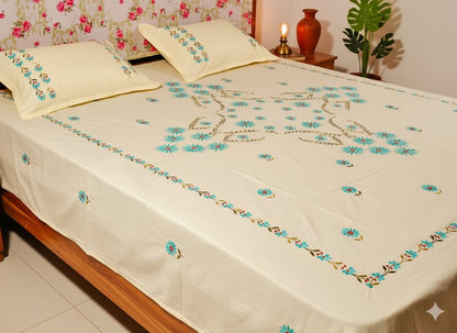 Chikonwala's Hand Embroidered Floral Design Bedsheet