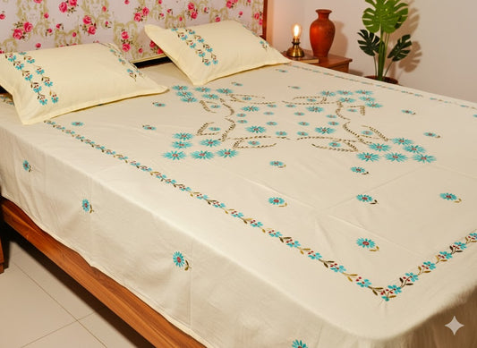 Chikonwala's Hand Embroidered Floral Design Bedsheet