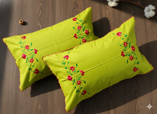 Chikonwala Hand-Embroidered Floral Pillow Cover Set– Set of 2