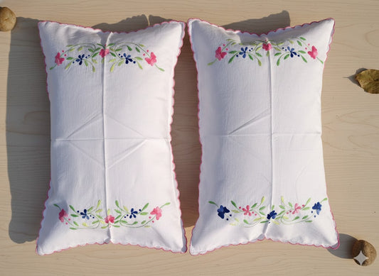 Chikonwala Hand-Embroidered Floral Pillow Cover Set– Set of 2