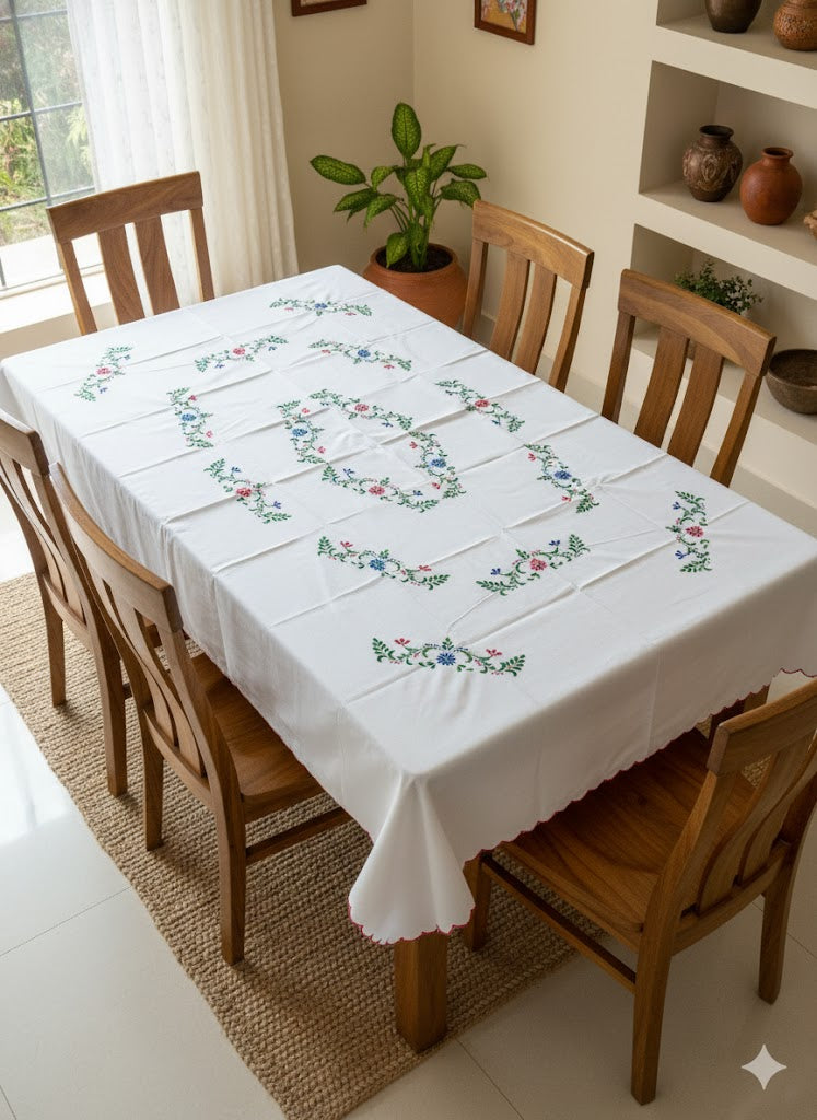 Hand Embroidered Floral Table Cover