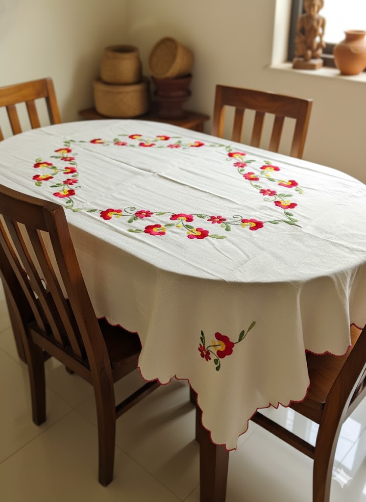 Hand Embroidered Floral Table Cover