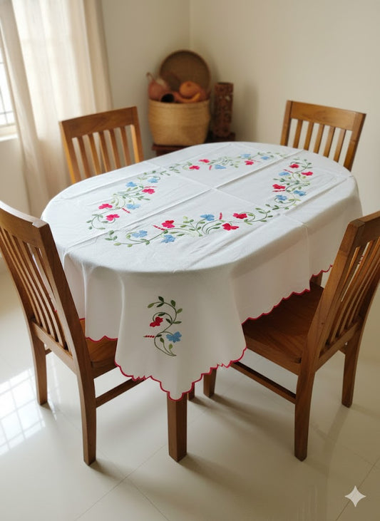 Hand Embroidered Floral Table Cover