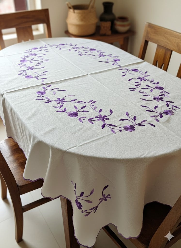 Hand Embroidered Floral Table Cover