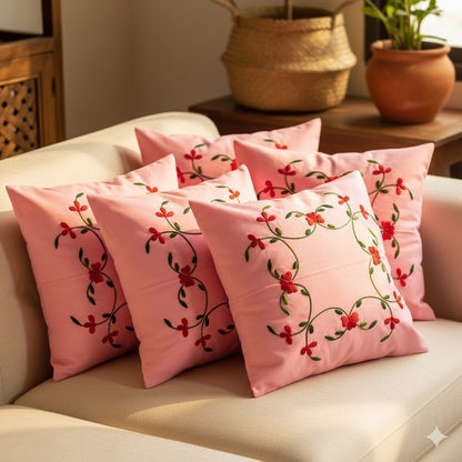 Hand Embroidered Cotton Cushion Covers (Set of 5)