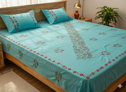 Chikonwala's Hand Embroidered Pure Cotton Bedsheet