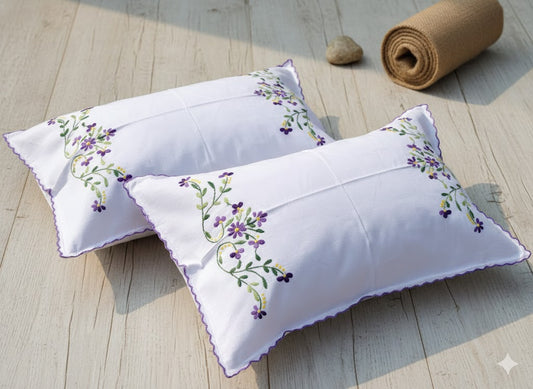 Chikonwala Hand-Embroidered Floral Pillow Cover Set– Set of 2