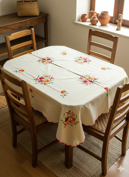 Hand Embroidered Floral Four Seater Table Cover