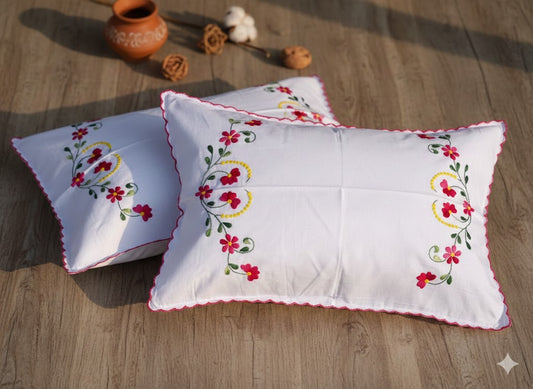 Chikonwala Hand-Embroidered Floral Pillow Cover Set– Set of 2