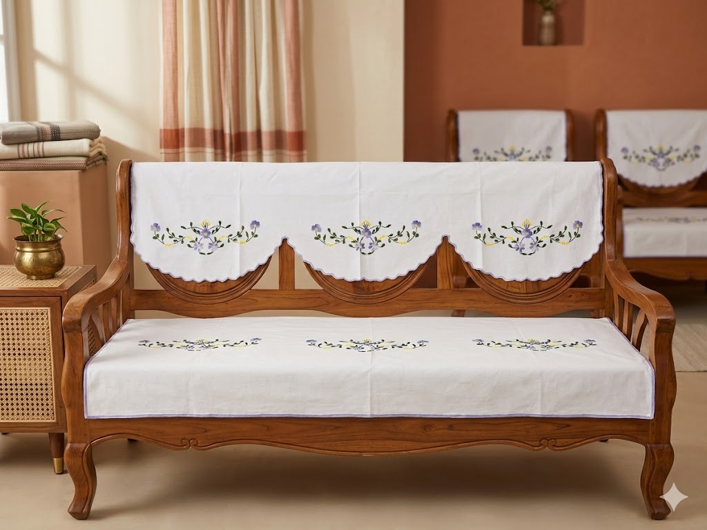 Hand Embroidered Sofa Cover (3+1+1 Seater)