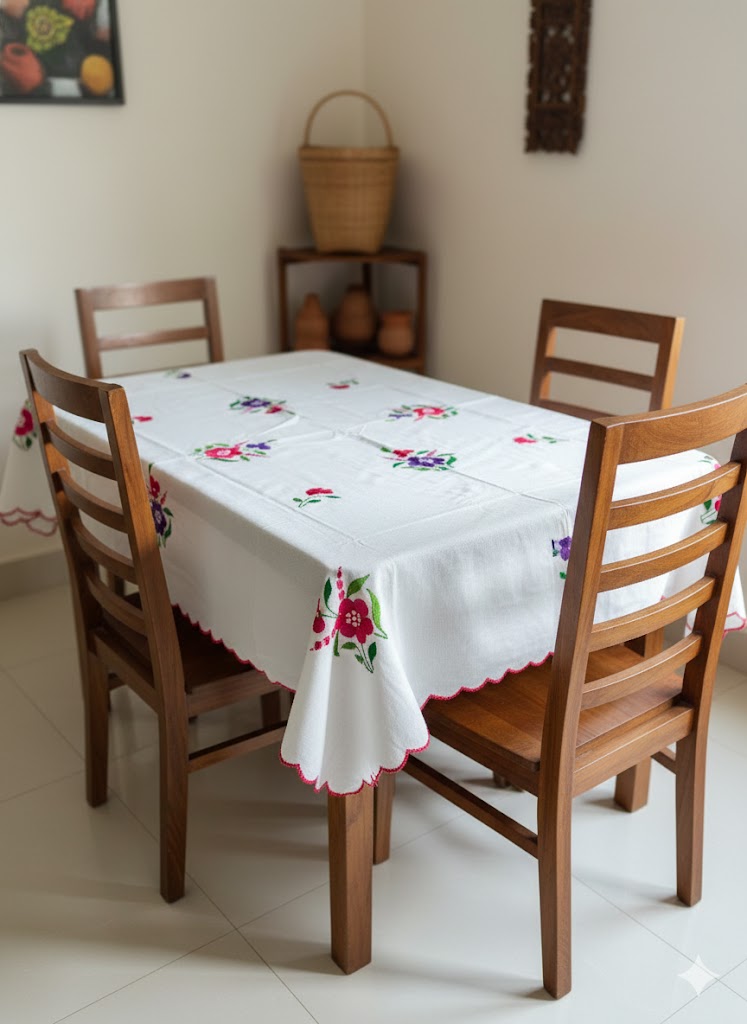 Hand Embroidered Floral Four Seater Table Cover