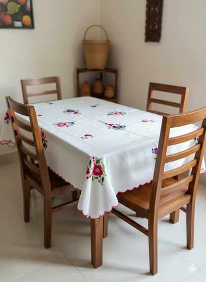 Hand Embroidered Floral Four Seater Table Cover
