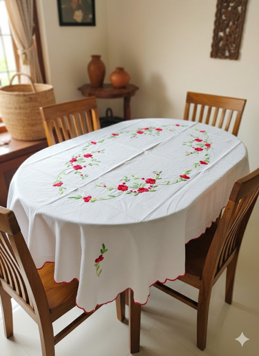 Hand Embroidered Floral Table Cover