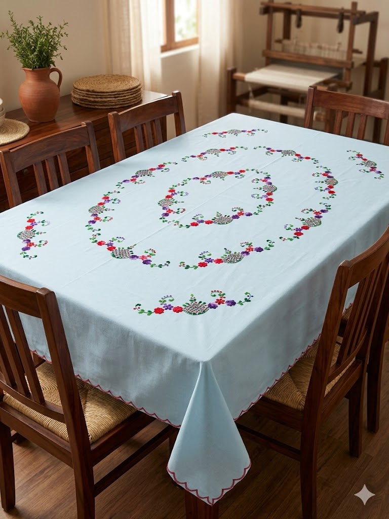 Hand Embroidered Floral Table Cover
