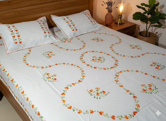 Chikonwala's Hand Embroidered Pure Cotton Bedsheet