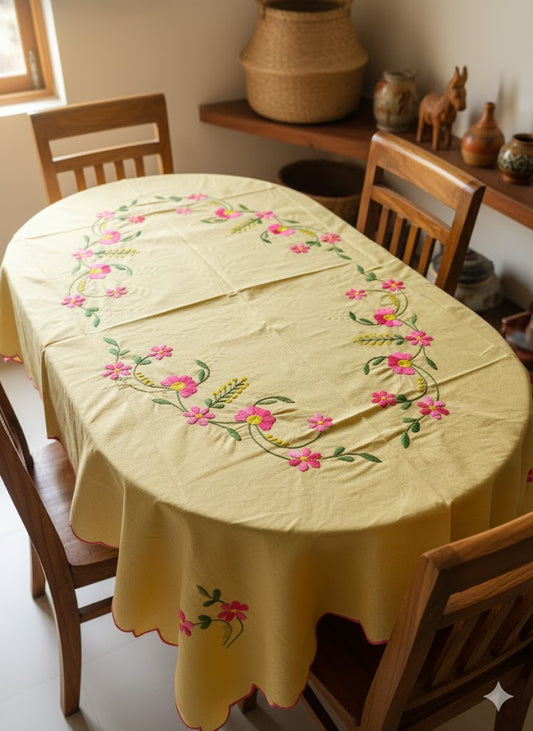 Hand Embroidered Floral Table Cover