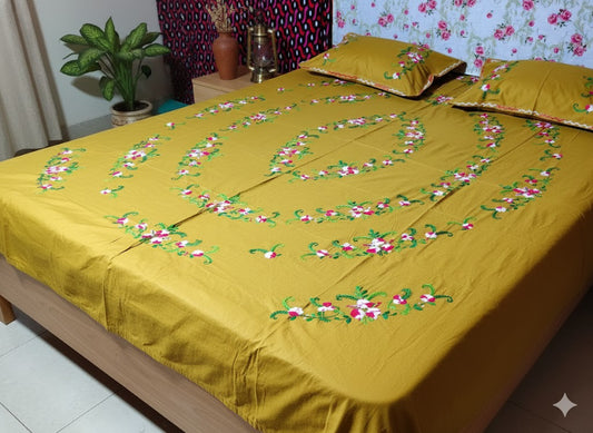 Chikonwala's Hand Embroidered Floral Design Bedsheet