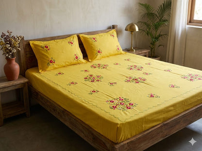 Chikonwala's Machine Embroidered Floral Design Bedsheet