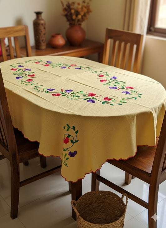 Hand Embroidered Floral Table Cover