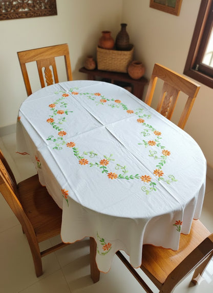 Hand Embroidered Floral Four Seater Table Cover