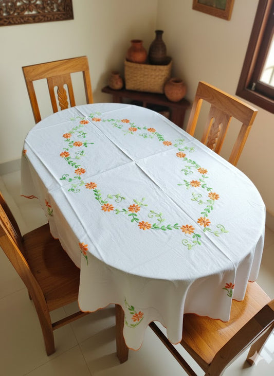 Hand Embroidered Floral Four Seater Table Cover