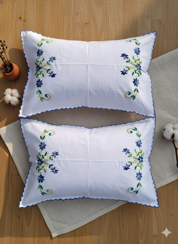 Chikonwala Hand-Embroidered Floral Pillow Cover Set– Set of 2