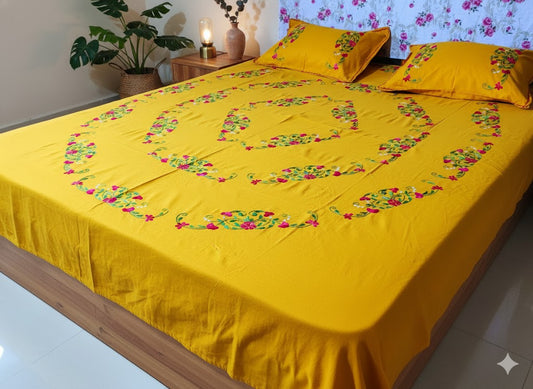 Chikonwala's Hand Embroidered Floral Design Bedsheet