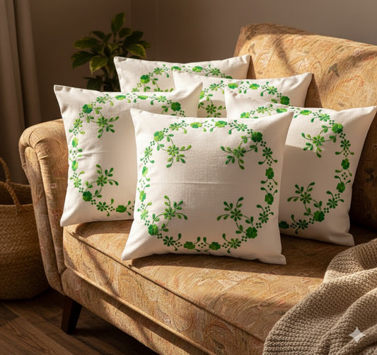 Hand Embroidered Cotton Cushion Covers (Set of 5)
