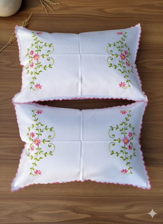 Chikonwala Hand-Embroidered Floral Pillow Cover Set– Set of 2