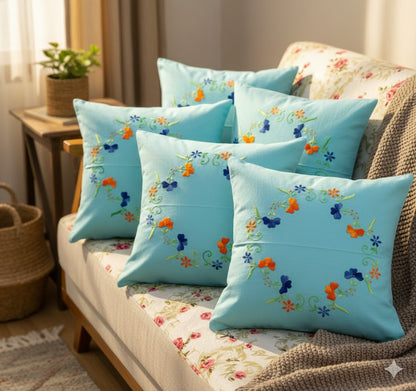 Hand Embroidered Cotton Cushion Covers (Set of 5)