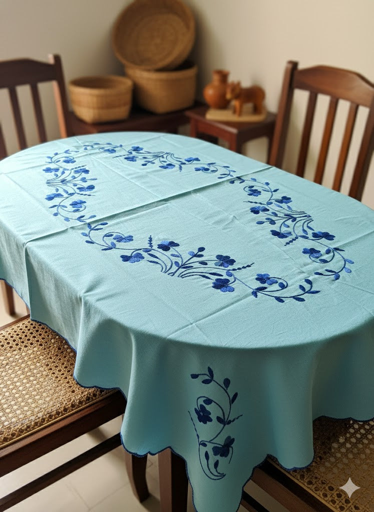 Hand Embroidered Floral Table Cover