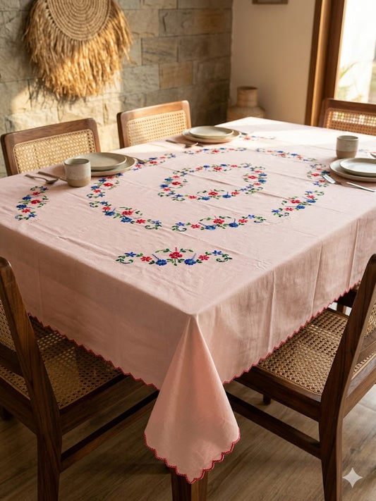 Hand Embroidered Floral Table Cover