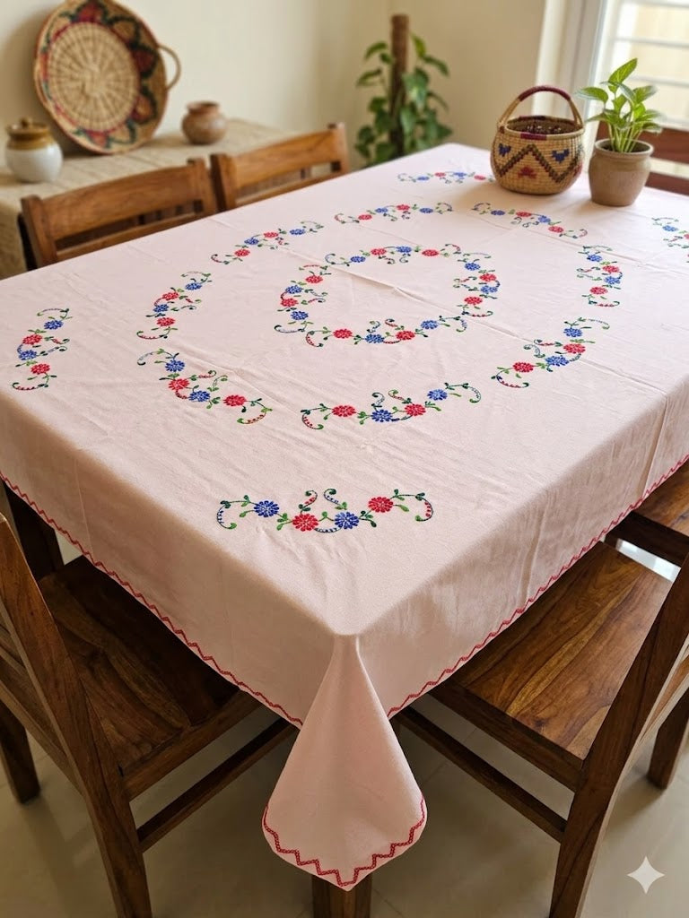 Hand Embroidered Floral Table Cover