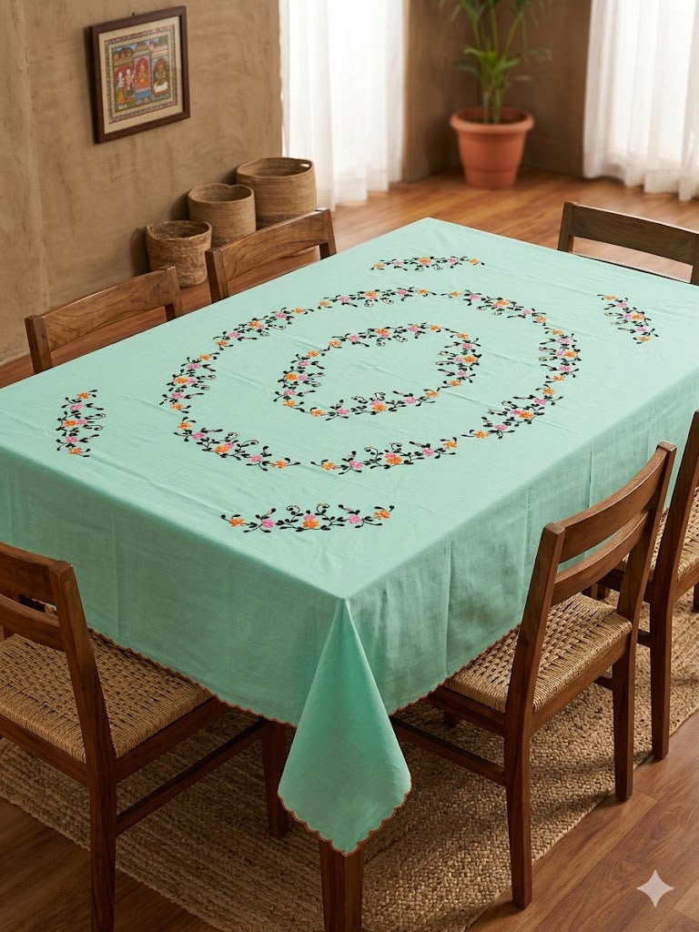 Hand Embroidered Floral Table Cover