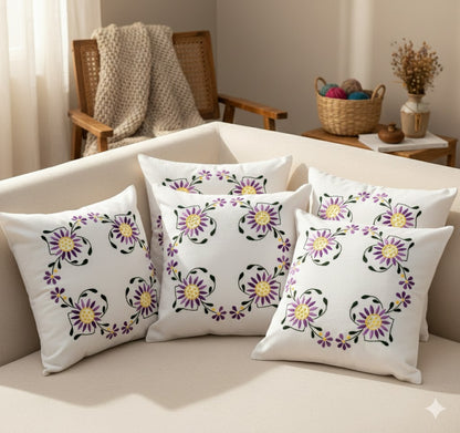 Hand Embroidered Cotton Cushion Covers (Set of 5)