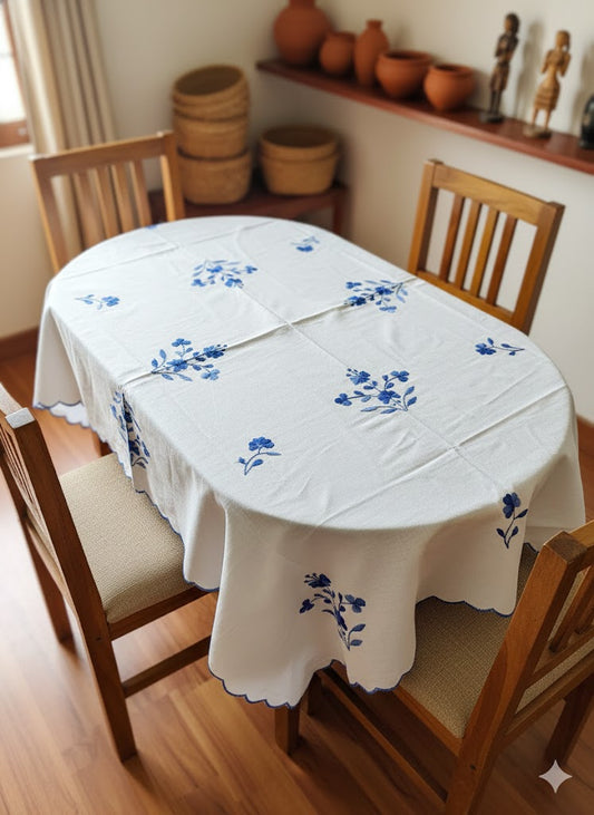 Hand Embroidered Floral Four Seater Table Cover